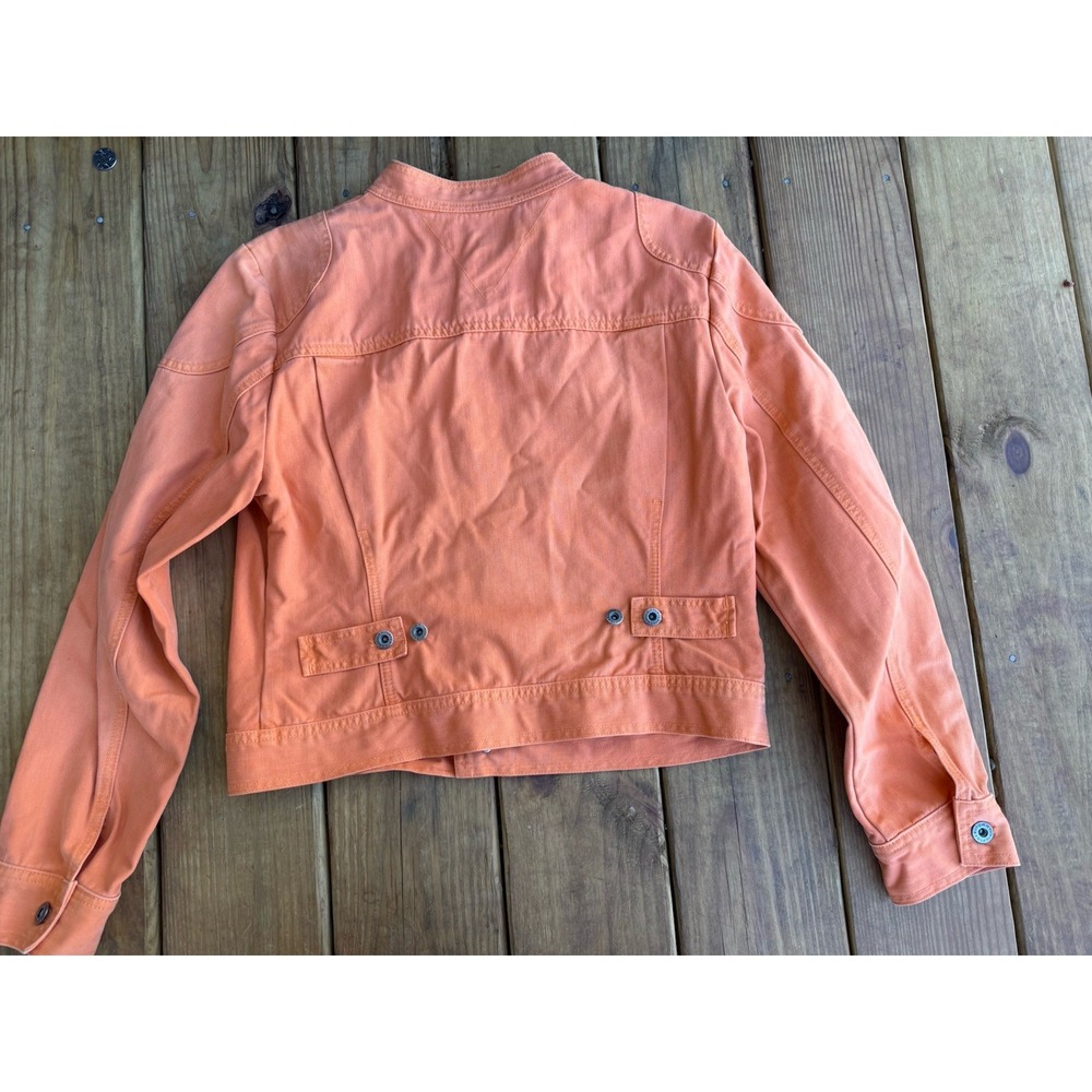 Vintage Y2K Tommy Hilfiger Denim Trucker Jean Jacket Women's Sherbet Orange Lg - Picture 5 of 5